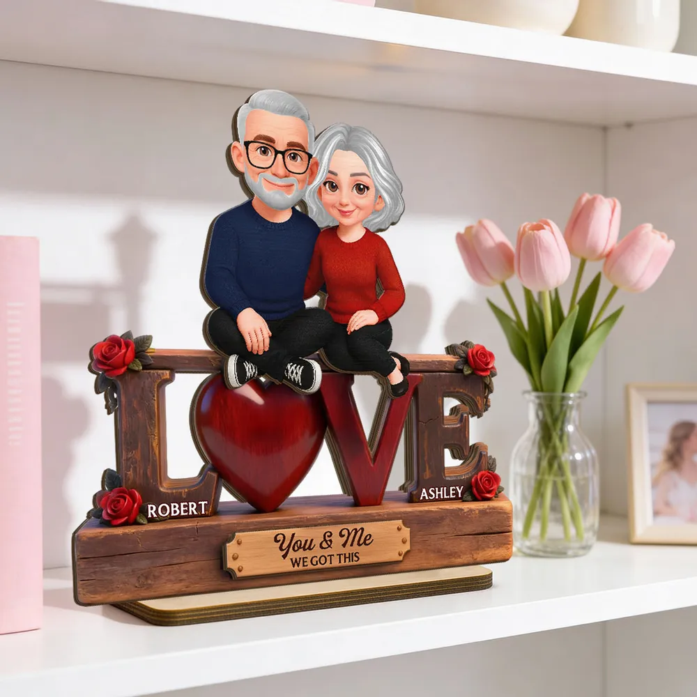 2-Layer Wooden Plaque with Cute Couple on LOVE Sign and Red Heart, Personalized Keepsake for Your Favorite Person - Image 7