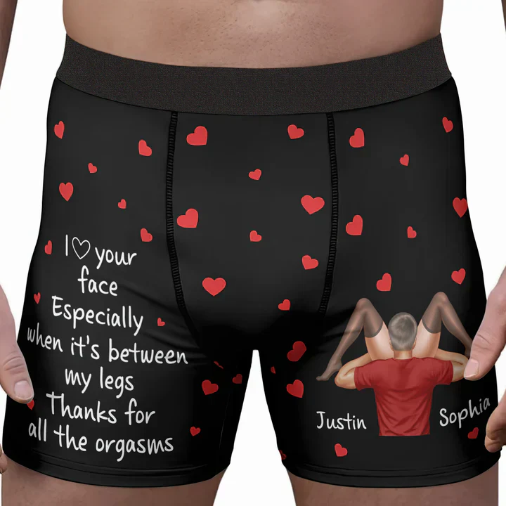 Personalized Men's Boxer Briefs With Funny Love Quote & Hearts - Flirty Couple Gift For Him With Custom Print - Image 4