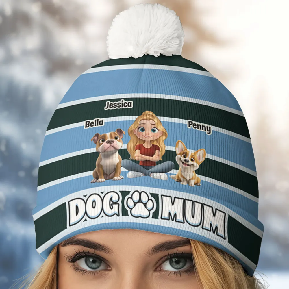 Personalized Dog Dad Bobble Beanie Hat With Custom Cartoon Pet & Owner - Cozy Winter Gift for Dog Lovers - Image 3