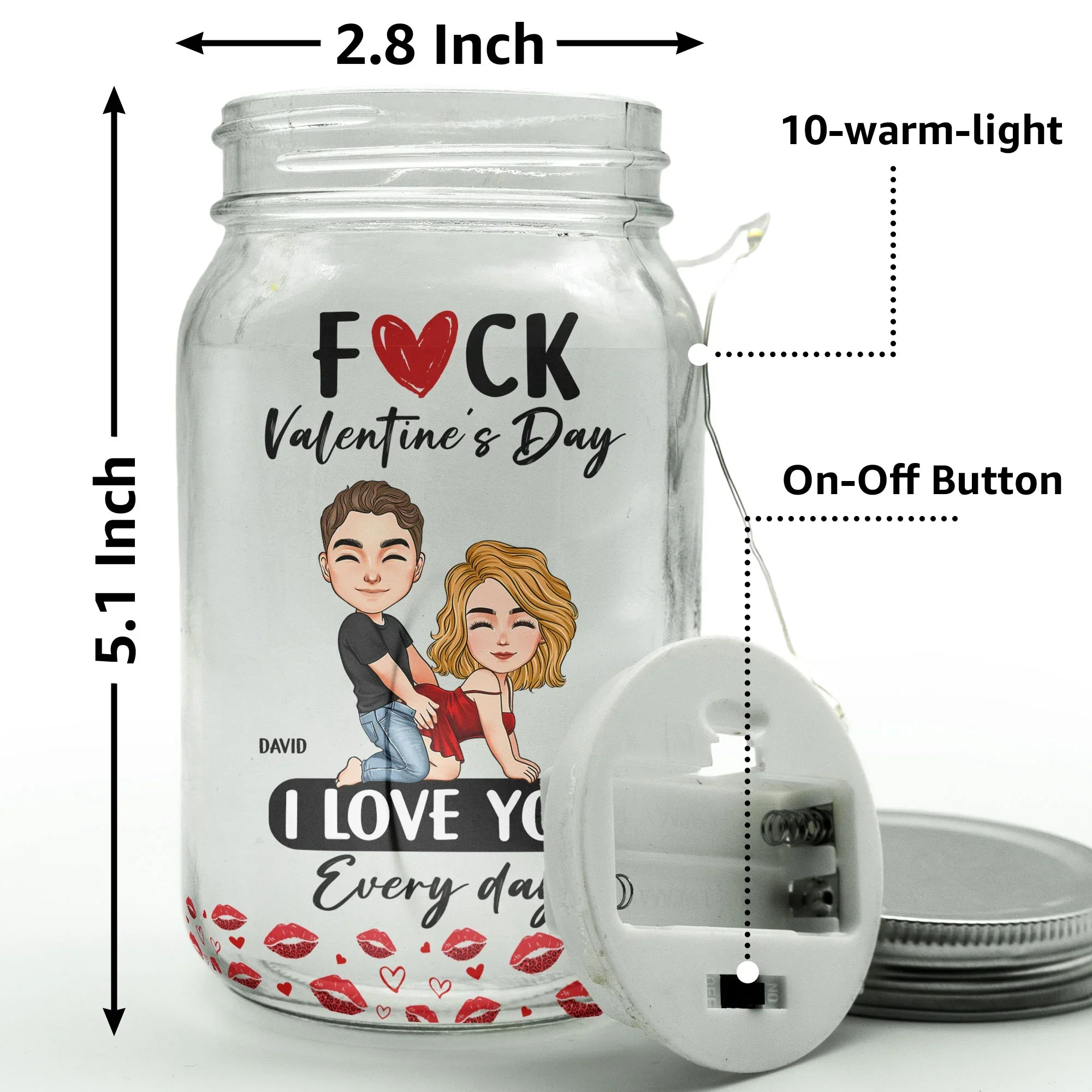 Personalized Glass Mason Jar Light Funny Valentine's Day Couple Cartoon Warm Glow Unique Gift for Girlfriend or Wife - Image 5
