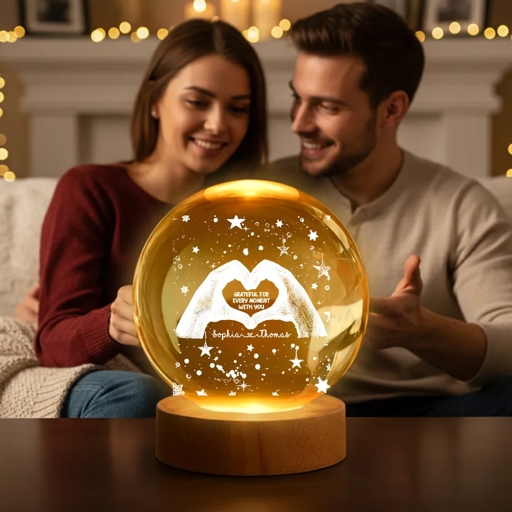 Personalized Globe Lamp With Heart Hands Quote, Cozy Starry Night Decor, Unique Romantic Gift For Couples - Image 2