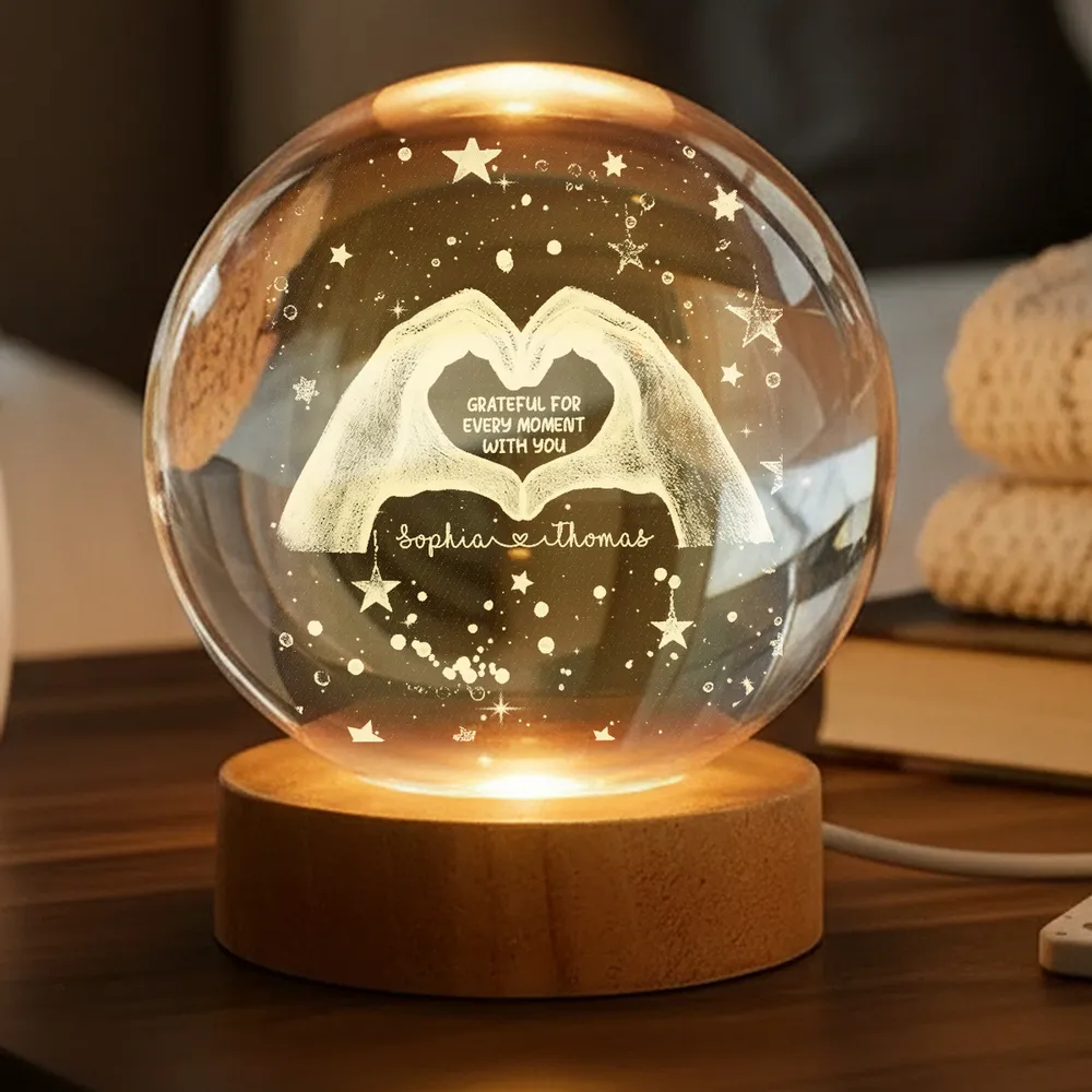 Personalized Globe Lamp With Heart Hands Quote, Cozy Starry Night Decor, Unique Romantic Gift For Couples - Image 3