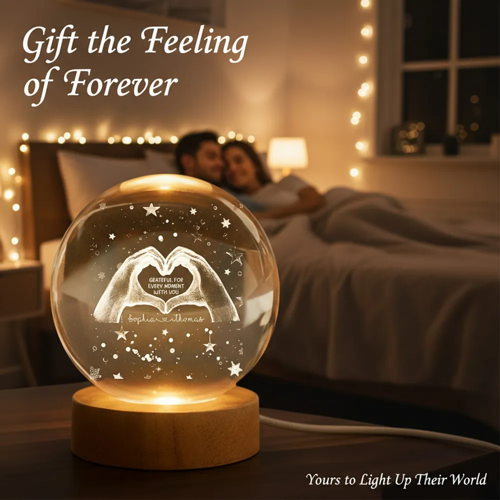 Personalized Globe Lamp With Heart Hands Quote, Cozy Starry Night Decor, Unique Romantic Gift For Couples - Image 4