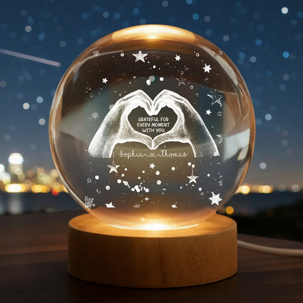 Personalized Globe Lamp With Heart Hands Quote, Cozy Starry Night Decor, Unique Romantic Gift For Couples - Image 5