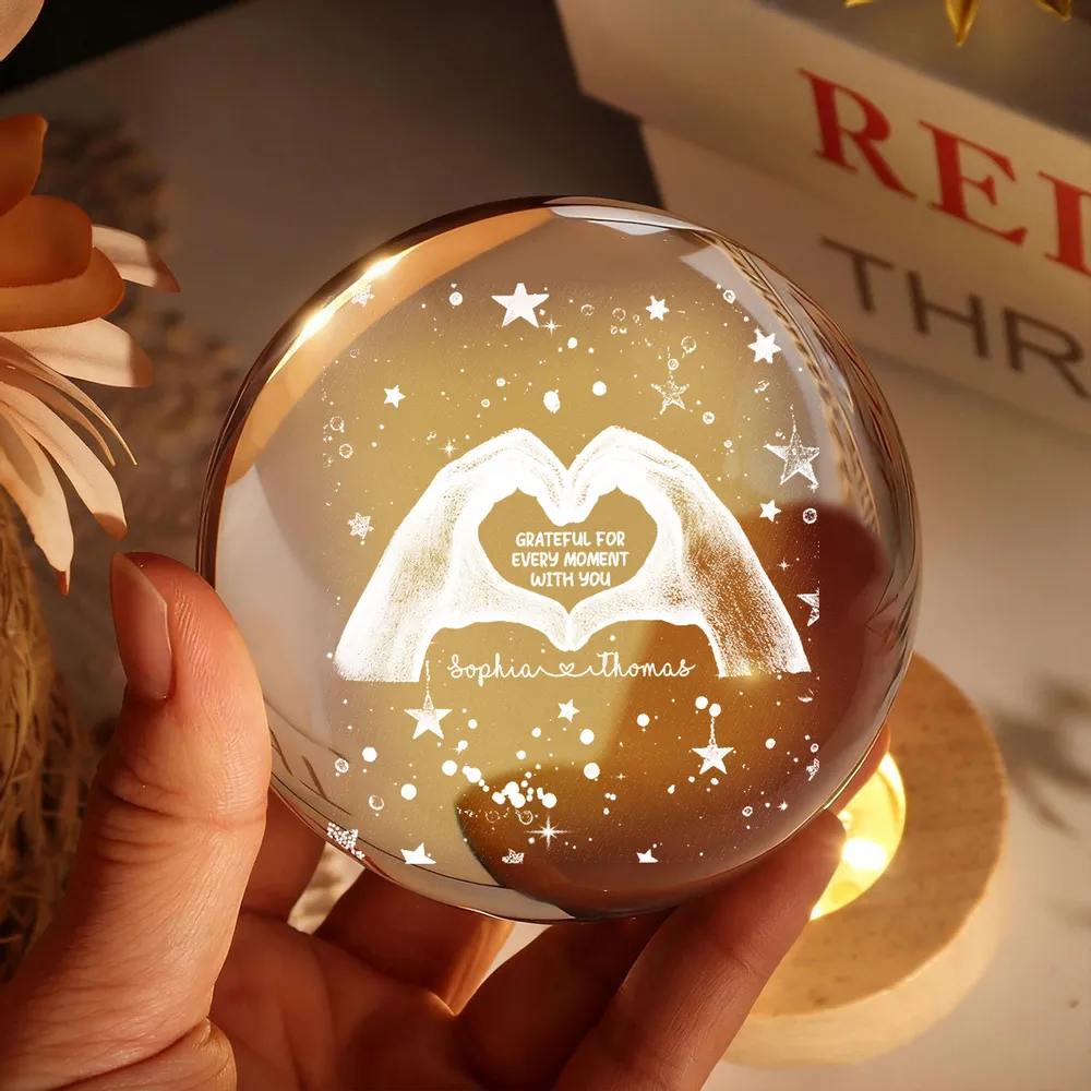 Personalized Globe Lamp With Heart Hands Quote, Cozy Starry Night Decor, Unique Romantic Gift For Couples - Image 6