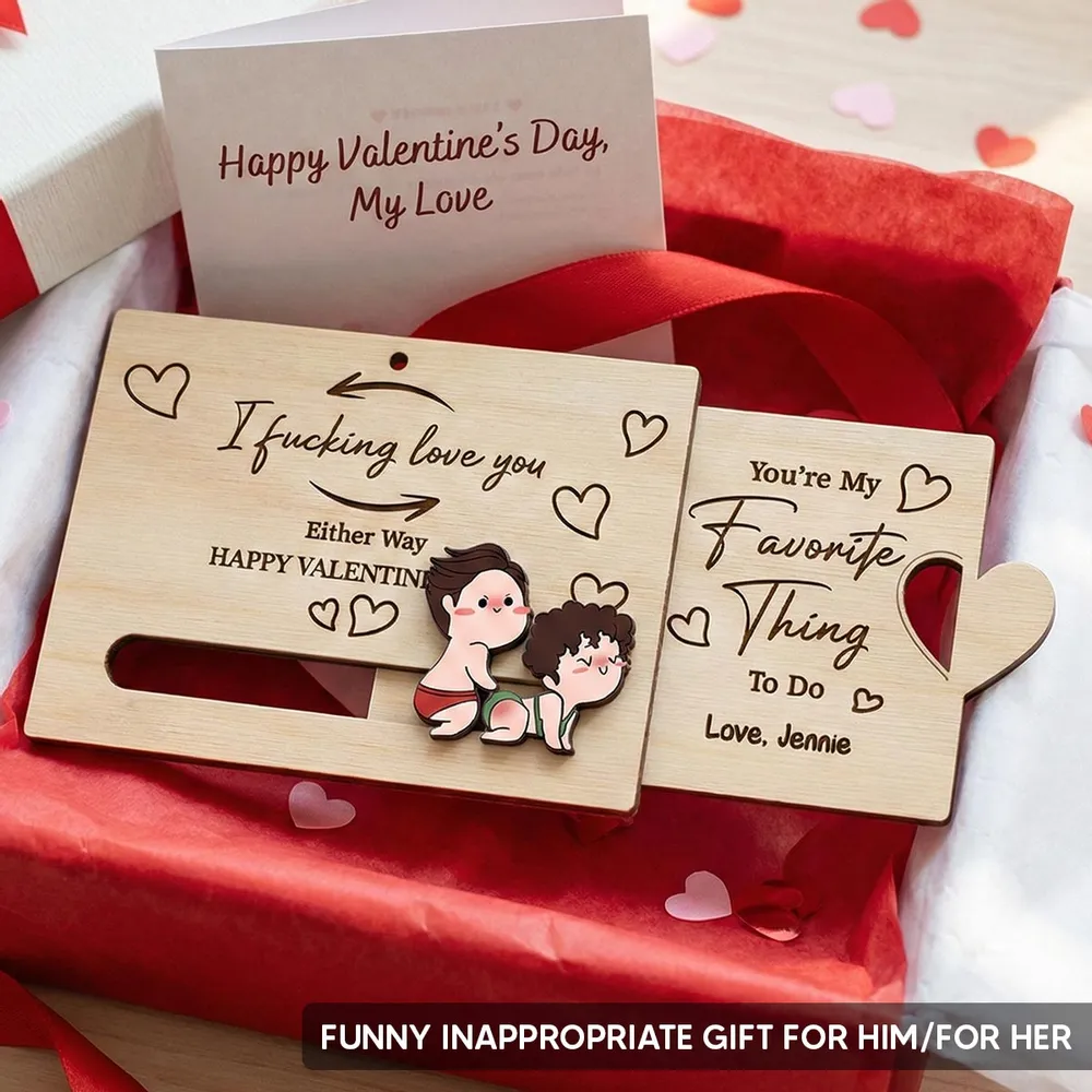 Wooden Sliding Ornament Personalized for Couples, Cute Inappropriate Love Quote Gift for Him or Her on Valentine's Day - Image 2