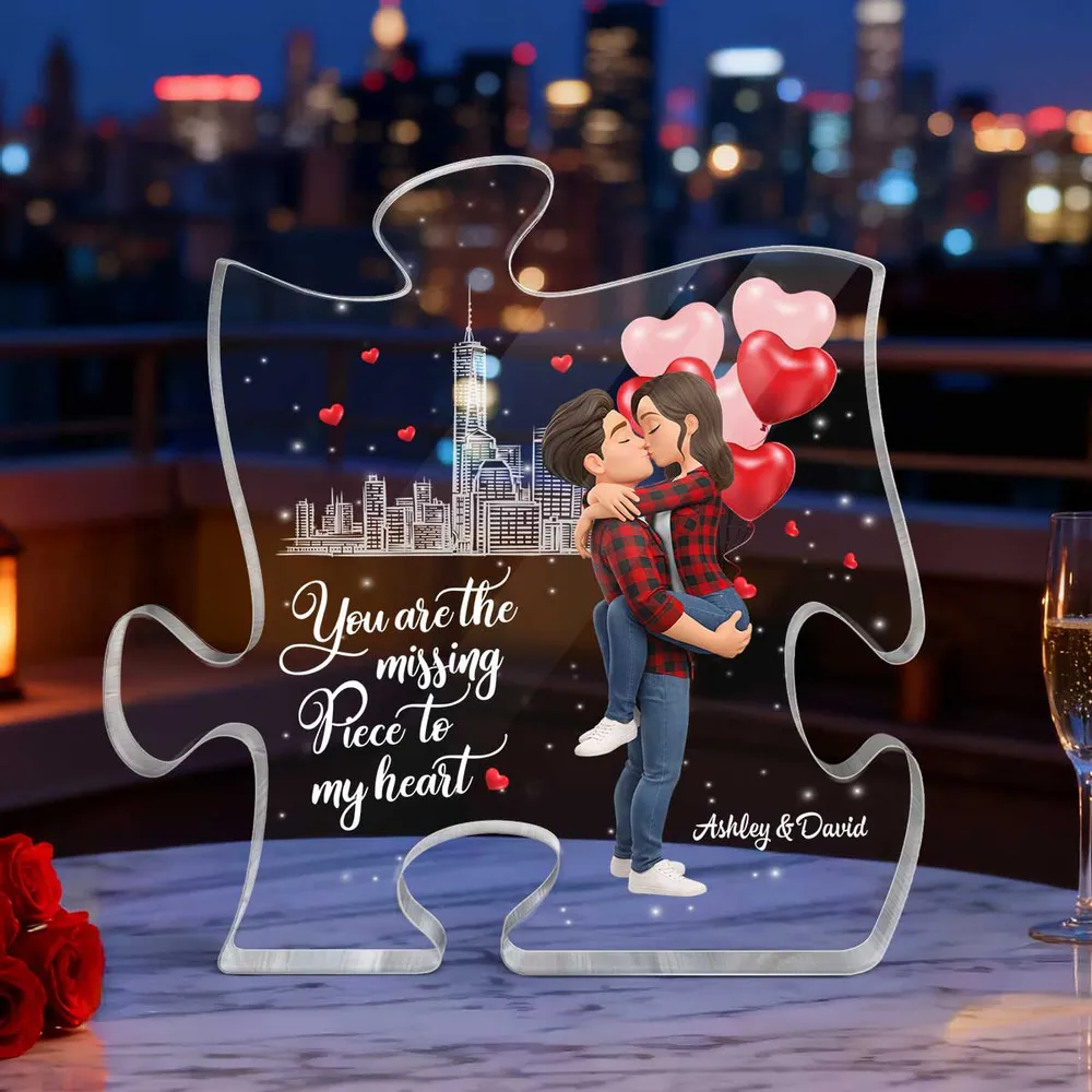 Puzzle Acrylic Block Plaque, You Are The Missing Piece To My Heart, Romantic Kissing Couple Keepsake Gift For Couple - Image 3