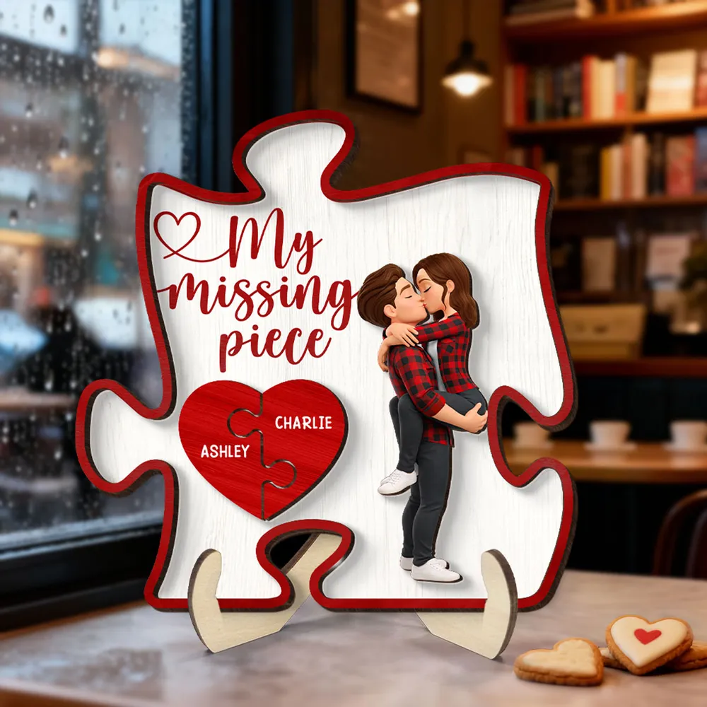 2-Layer Wooden Plaque My Missing Piece with Kissing Couple and Heart Puzzle - Personalized Sweet Gift for Couples - Image 3