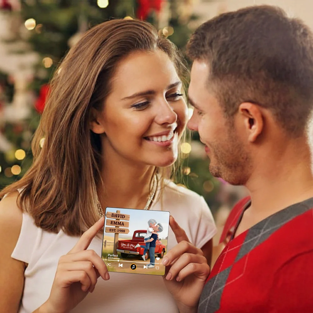 Acrylic Music Magnet Personalized Couple Kissing by Red Pickup Truck Fridge Decor Unique Romantic Gift - Image 3