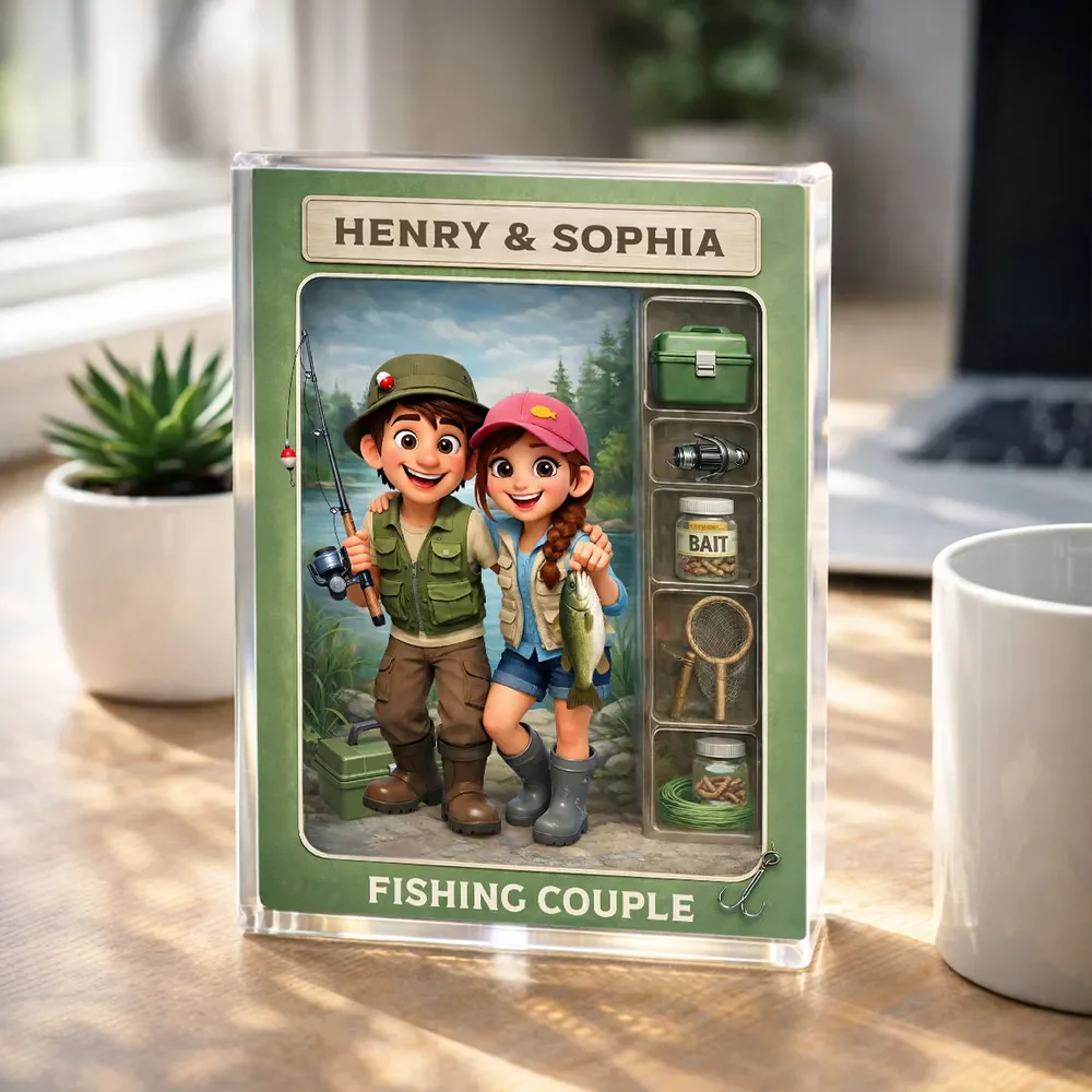 Personalized Rectangle Acrylic Block Plaque Fishing Couple Cartoon Keepsake for Lake-Loving Partners, Unique Creative Gift - Image 9