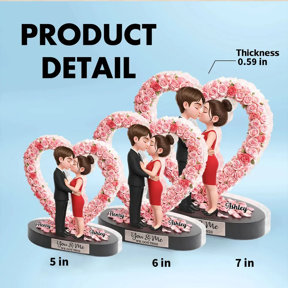 Personalized Shaped Acrylic Block Plaque, Kissing Couple in Rose Heart, Romantic Keepsake Decor, Unique Gift for Wife or Girlfriend - Image 4