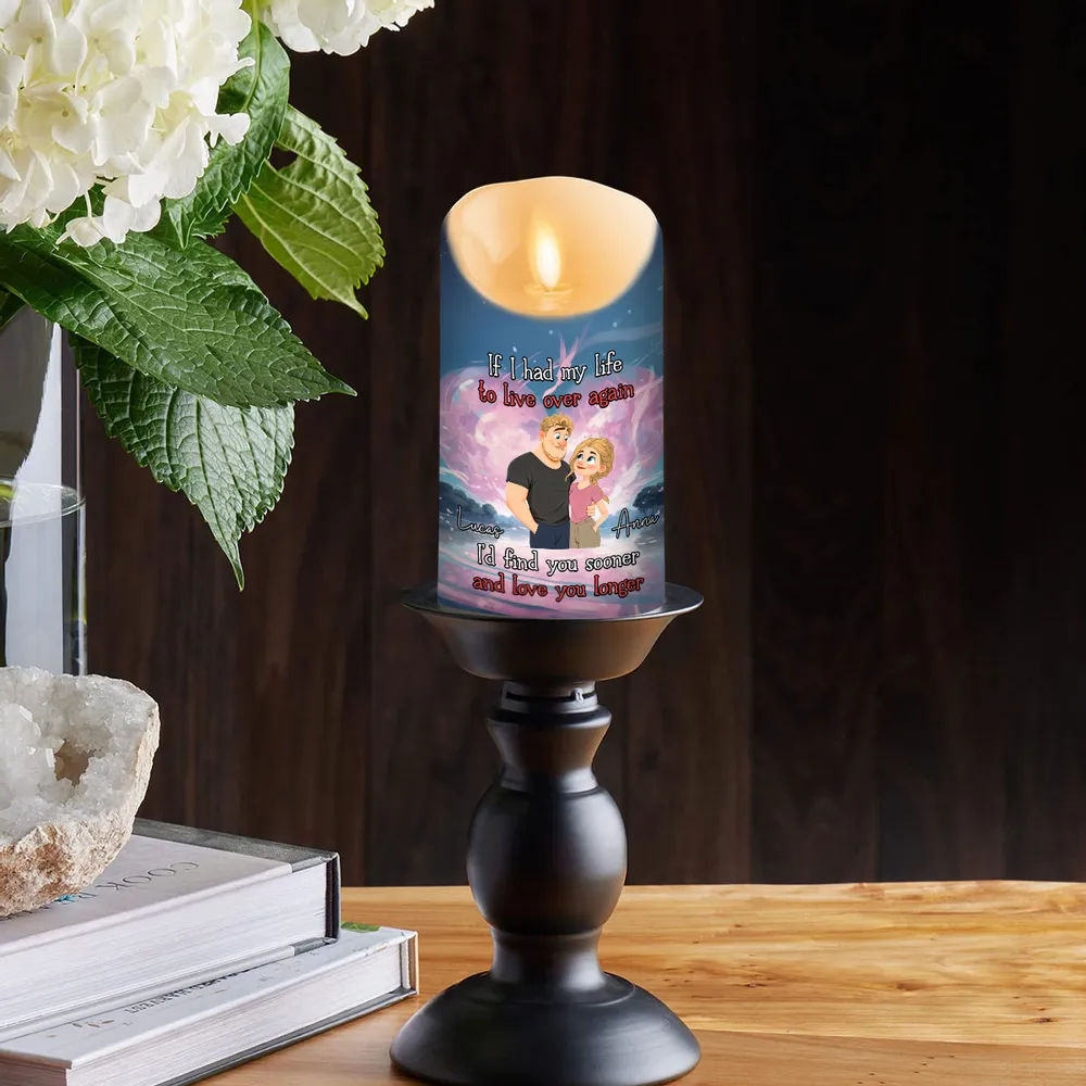 Personalized Flameless LED Candle with Romantic Quote, Cute Couple Art, Warm Glow Keepsake, Unique Gift for Wife or Husband - Image 3