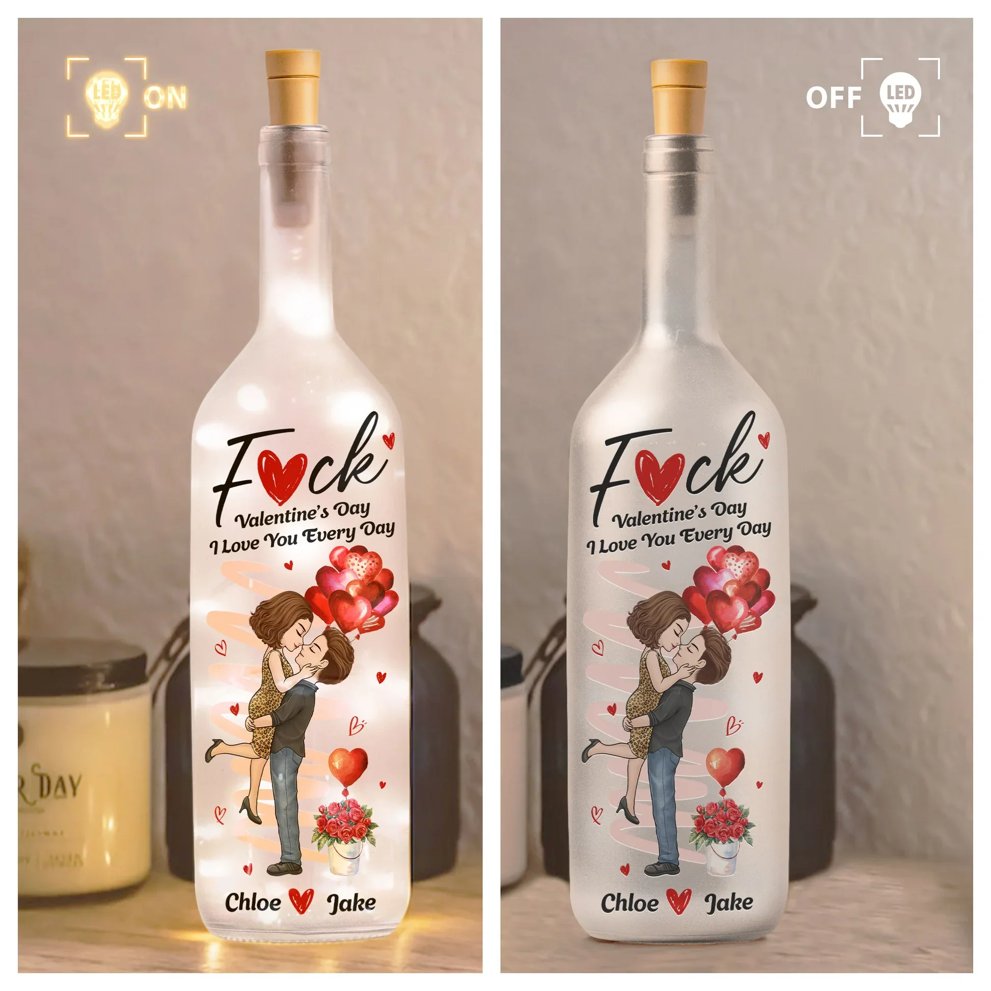 Personalized Bottle Lamp with Kissing Couple & Heart Balloons, Romantic Bedroom Decor, Unique Creative Gift for Couples - Image 5