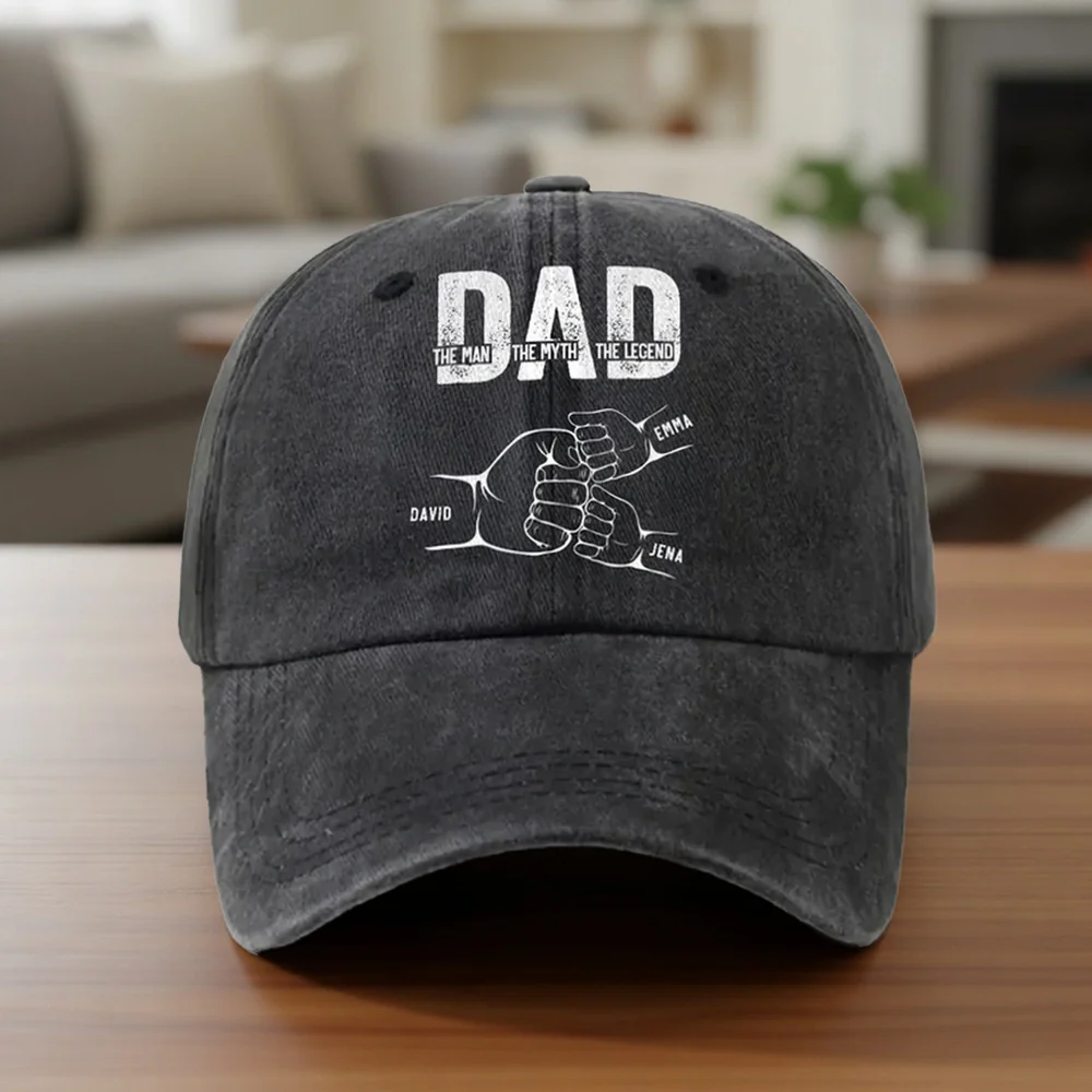 Personalized Washed Denim Baseball Cap with Dad The Man The Myth The Legend, Casual Everyday Wear, Unique Gift for Dad