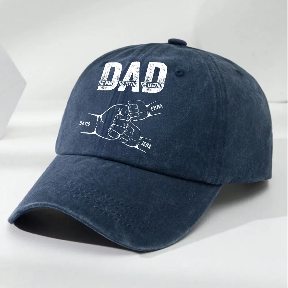 Personalized Washed Denim Baseball Cap with Dad The Man The Myth The Legend, Casual Everyday Wear, Unique Gift for Dad - Image 2