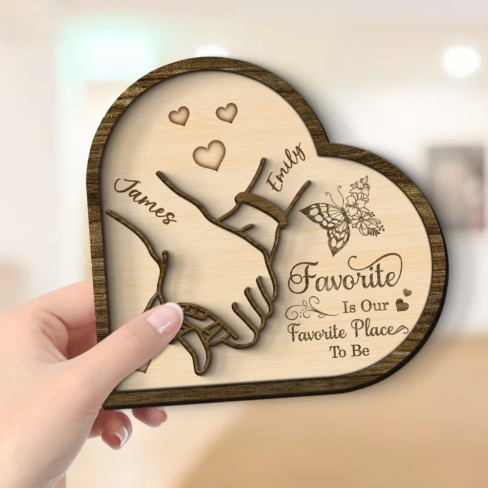 Personalized 2-Layer Wooden Plaque with Holding Hands and Heart Quote for Couples, Unique Romantic Gift for Him or Her - Image 4