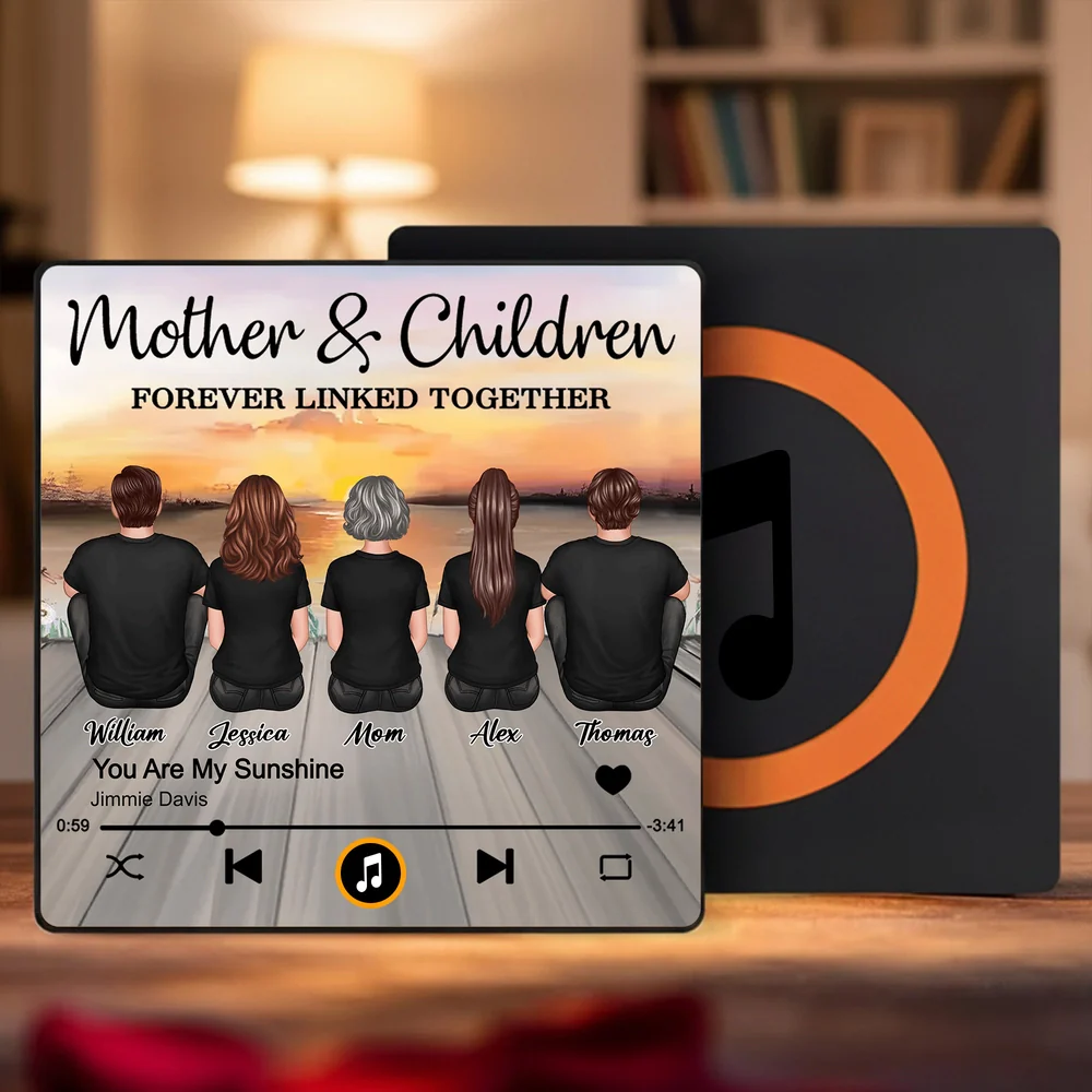 Personalized Acrylic Music Magnet Sunset Family Illustration Fridge Decor - Unique Gift for Mom That Feels Heartwarming
