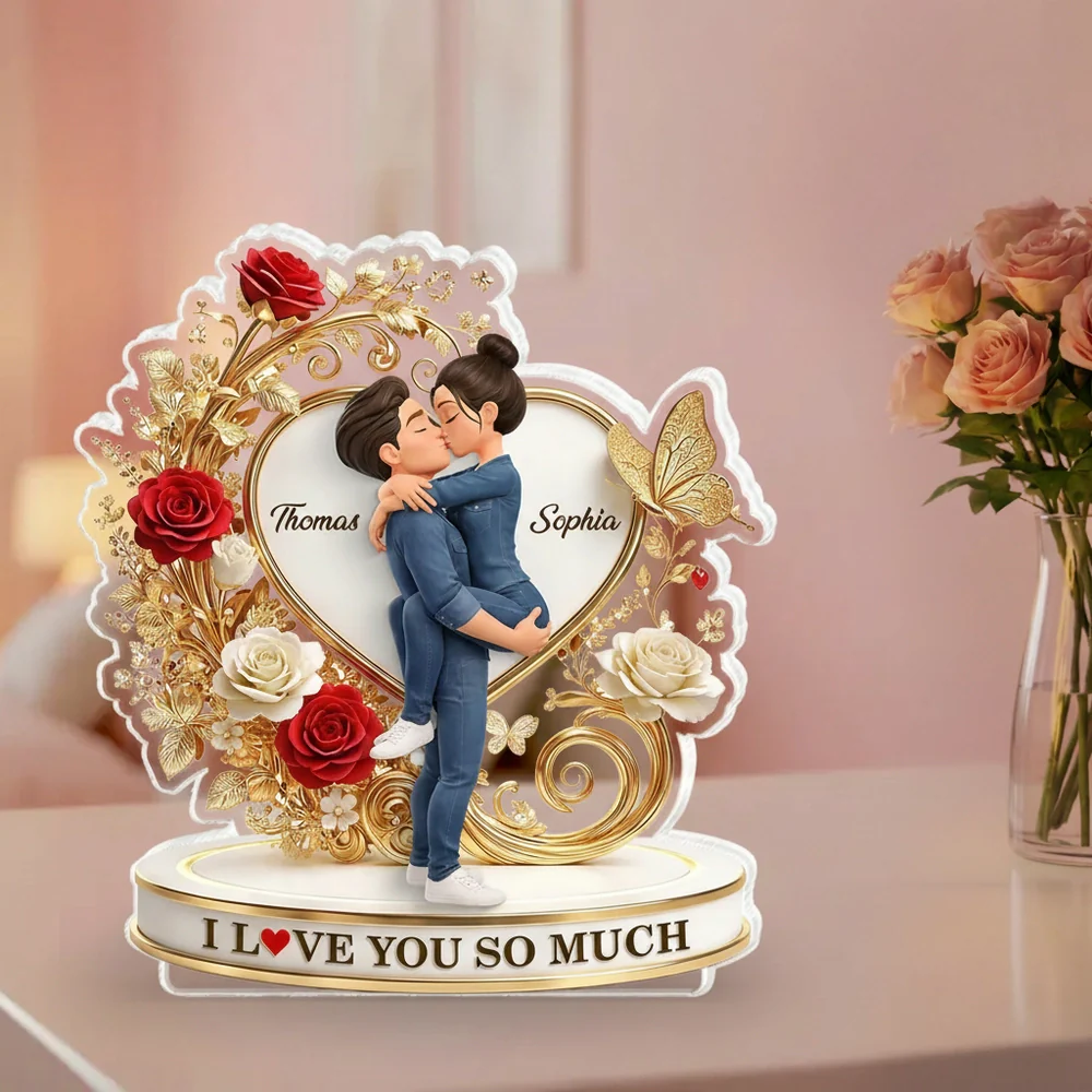 Shaped Acrylic Block Plaque Personalized with Names, I LOVE YOU SO MUCH Heart Design, Sweet Love Memory Home Accent, Creative Gift for Couple - Image 6