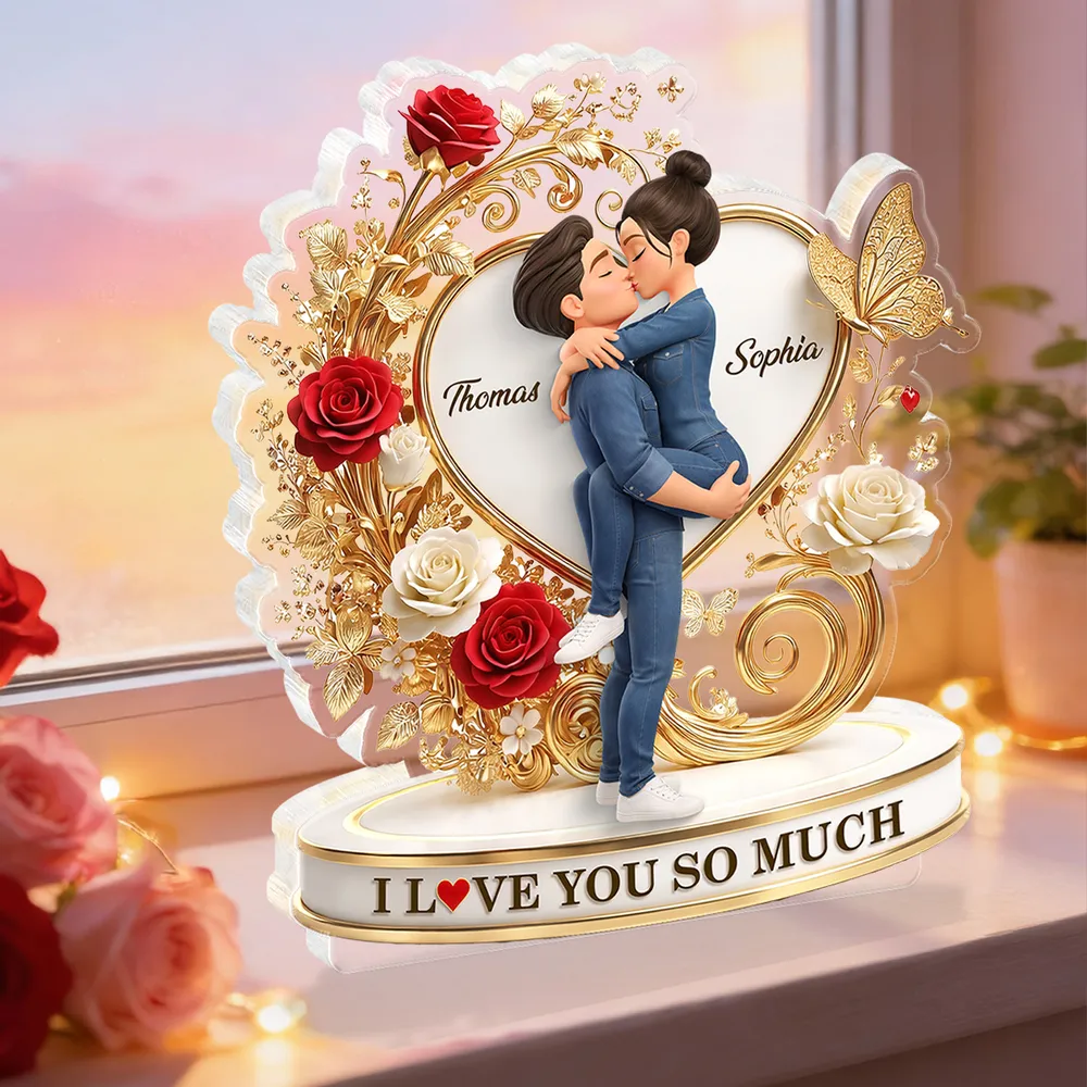 Shaped Acrylic Block Plaque Personalized with Names, I LOVE YOU SO MUCH Heart Design, Sweet Love Memory Home Accent, Creative Gift for Couple - Image 8