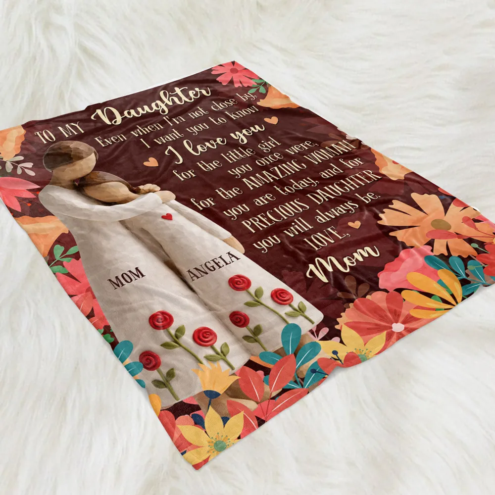 To My Daughter Message Fleece Blanket, Warm Floral Hug Design, Heartwarming Personalized Unique Gift from Mom - Image 2