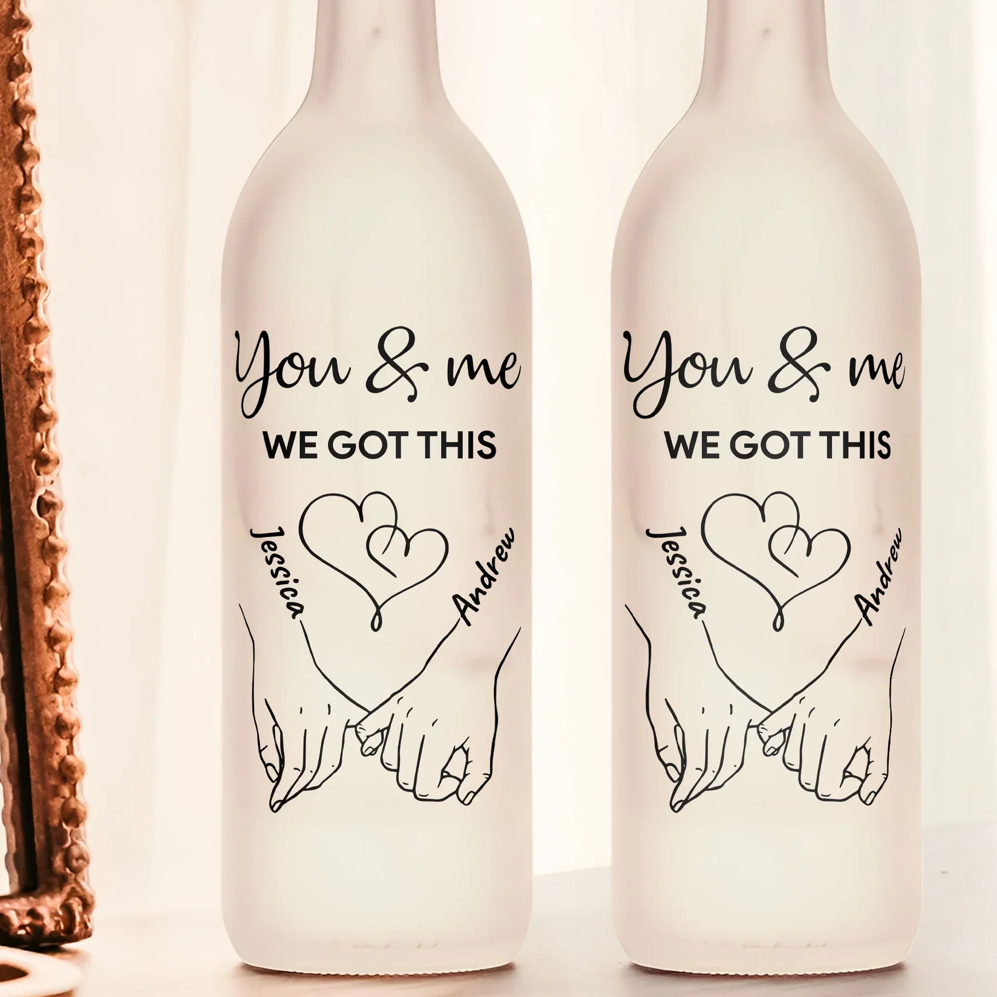 Personalized You & Me Bottle Lamp with Hand-Holding Line Art for Bedroom Decor Warm Glow Unique Gift for Couples - Image 2