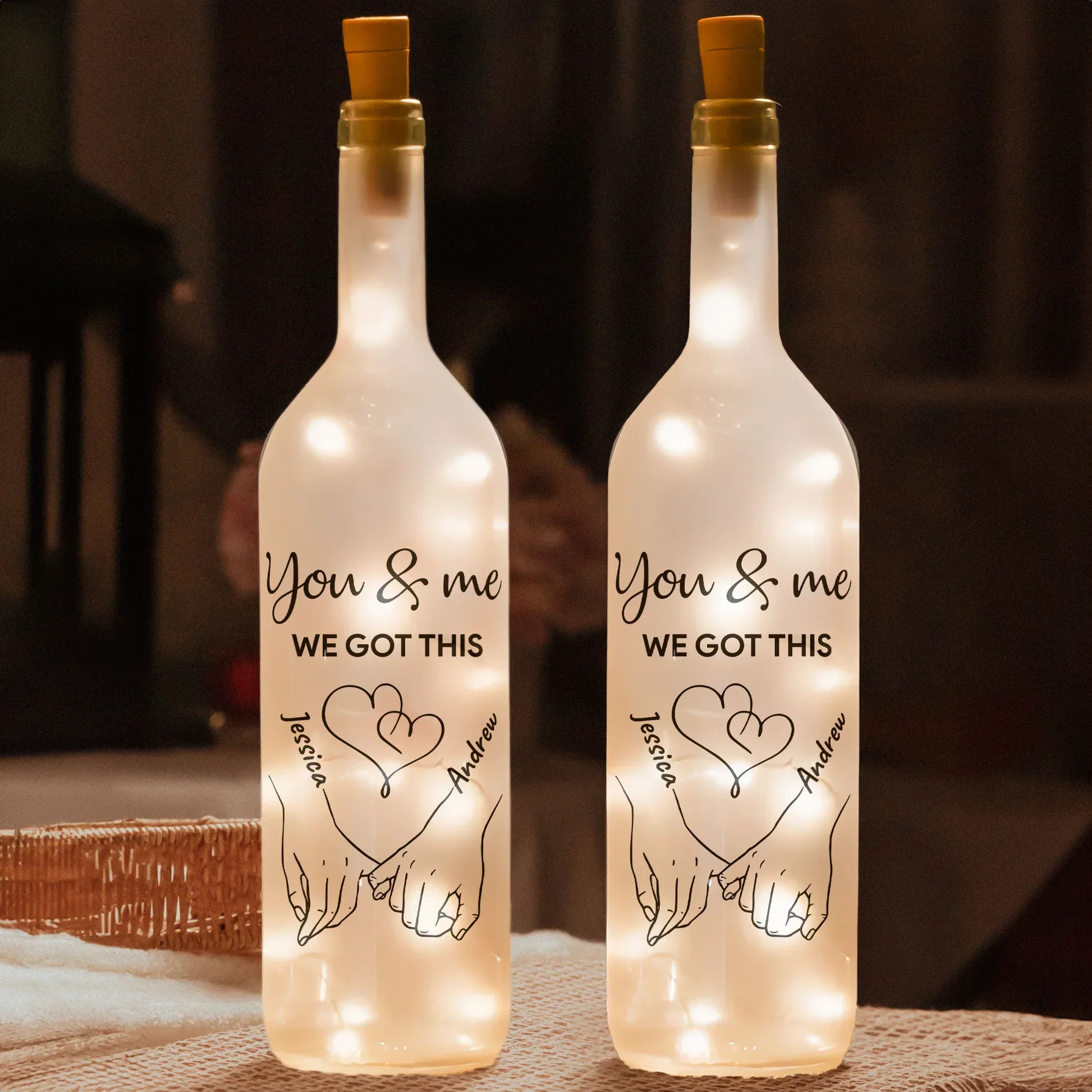 Personalized You & Me Bottle Lamp with Hand-Holding Line Art for Bedroom Decor Warm Glow Unique Gift for Couples - Image 5