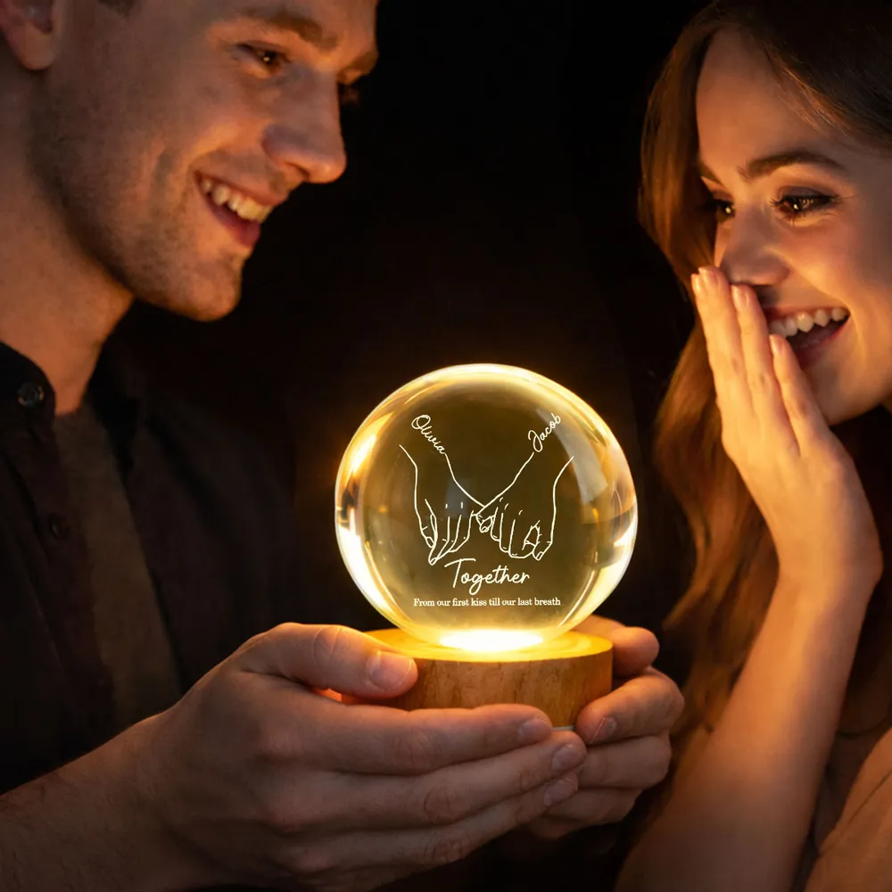 Personalized Globe Lamp with Interlocked Hands Quote Nightstand Decor, Unique Romantic Gift for Couples - Image 2