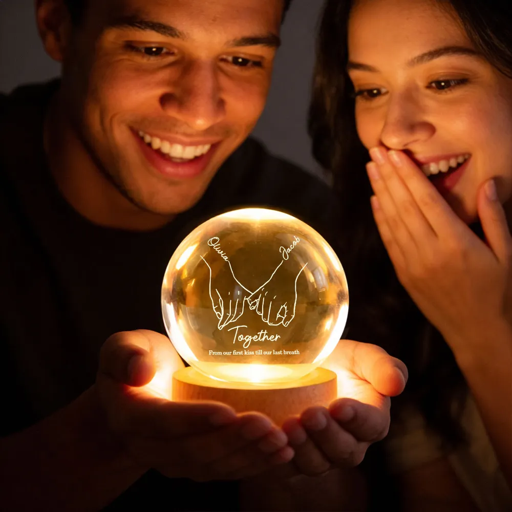 Personalized Globe Lamp with Interlocked Hands Quote Nightstand Decor, Unique Romantic Gift for Couples - Image 7