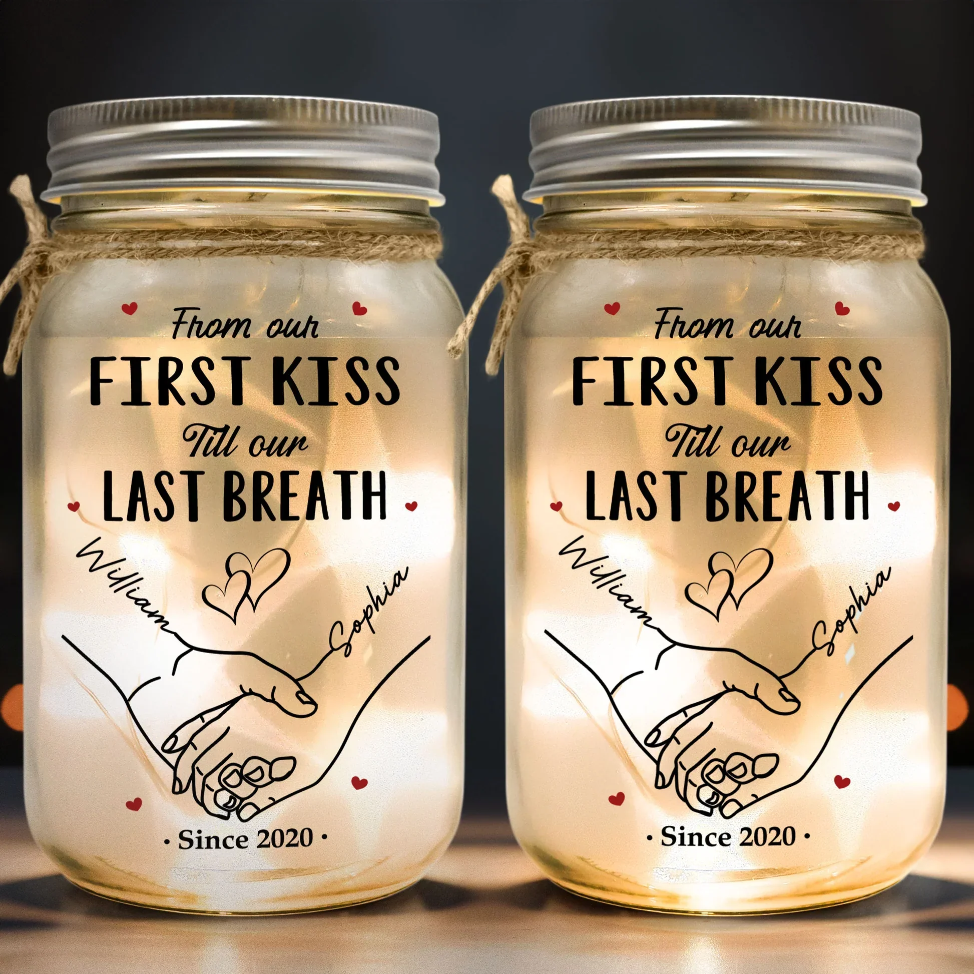 Personalized Glass Mason Jar Light Holding Hands Love Quote Decor - Unique Romantic Gift for Couples - Image 2