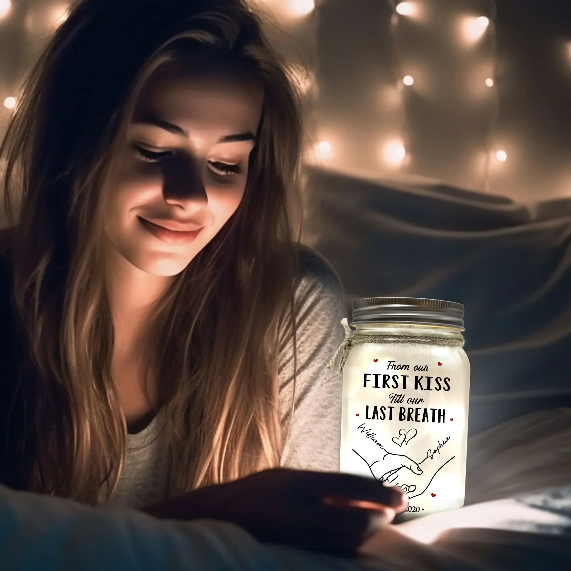 Personalized Glass Mason Jar Light Holding Hands Love Quote Decor - Unique Romantic Gift for Couples - Image 5