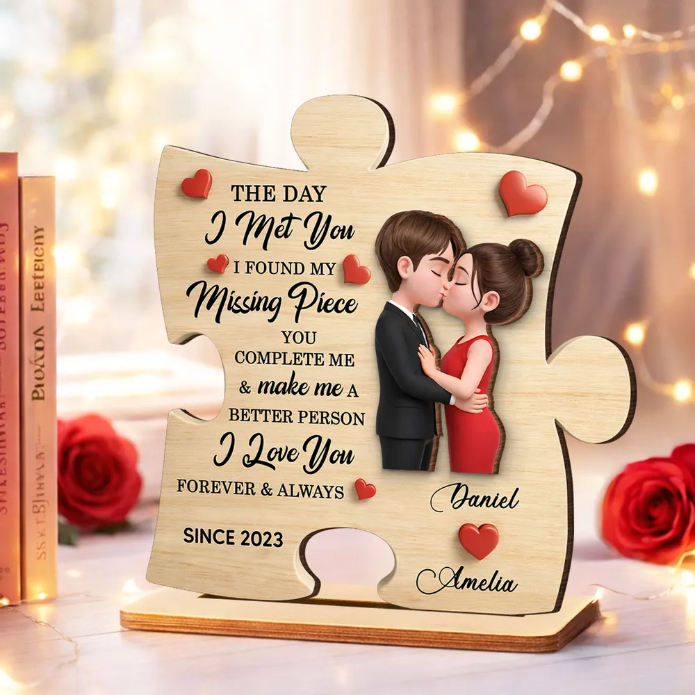 Personalized 2-Layer Wooden Plaque Puzzle Couple Kissing Romantic Keepsake for Bedroom or Living Room Display Unique Gift - Image 2