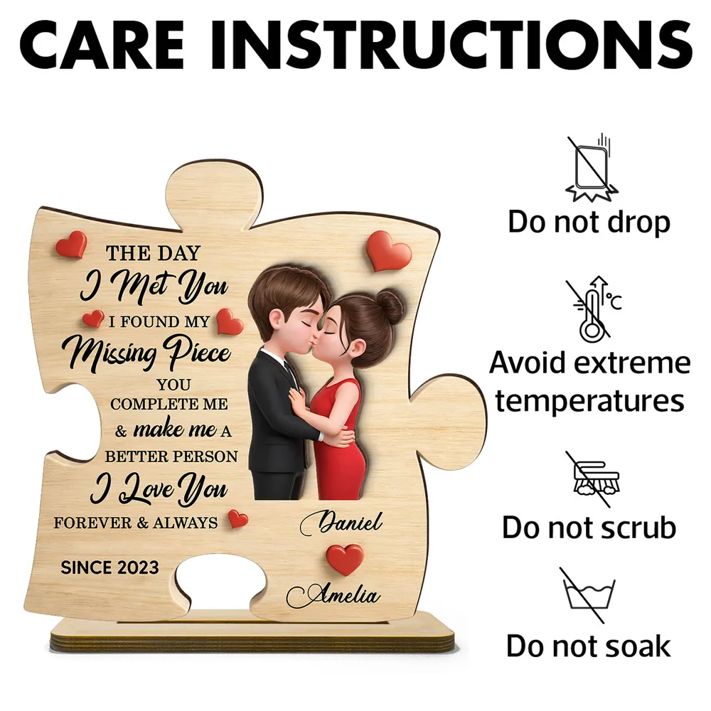 Personalized 2-Layer Wooden Plaque Puzzle Couple Kissing Romantic Keepsake for Bedroom or Living Room Display Unique Gift - Image 5