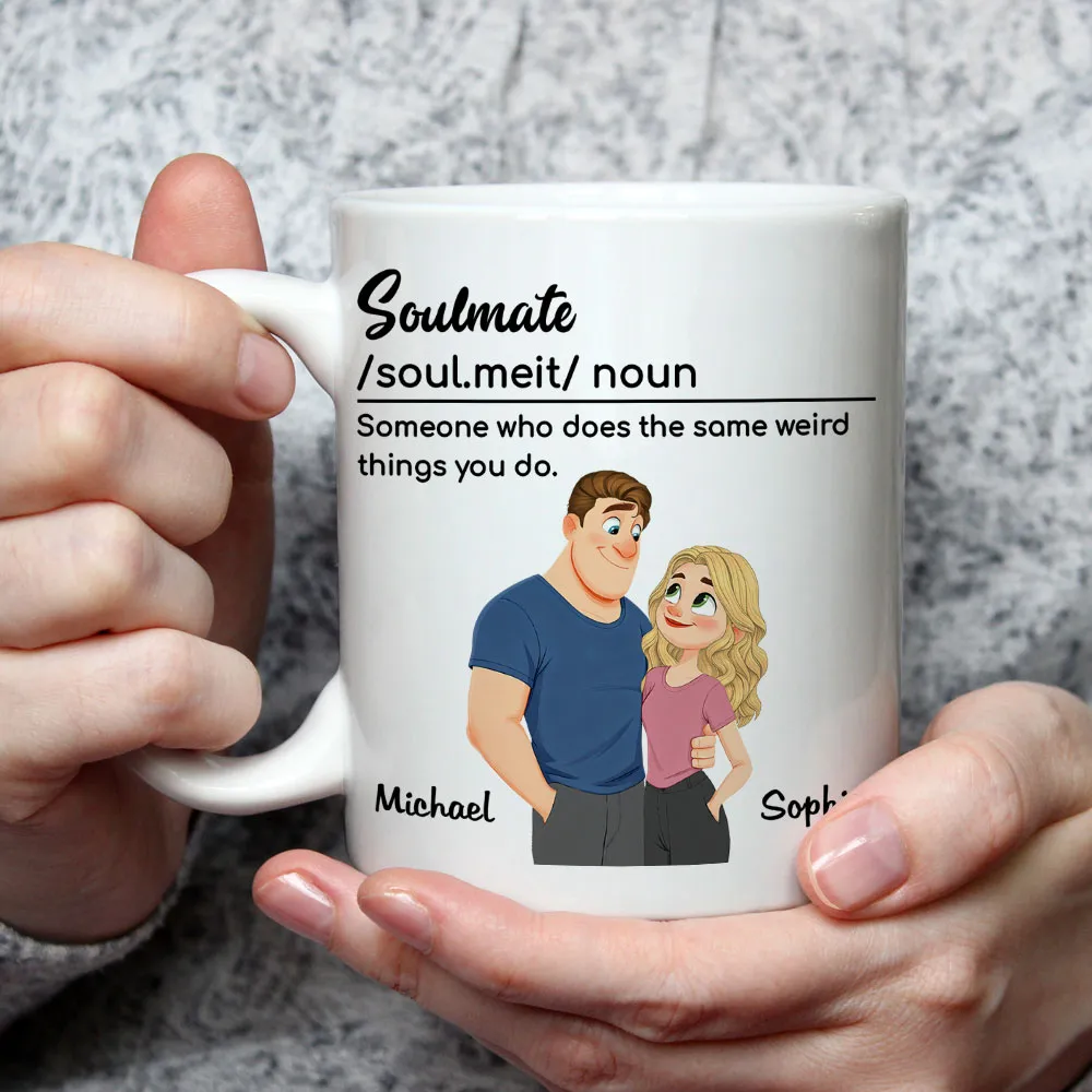 Personalized Soulmate Definition Ceramic Mug With Cute Couple Illustration, Unique Valentine's Gift For Boyfriend Or Girlfriend - Image 2