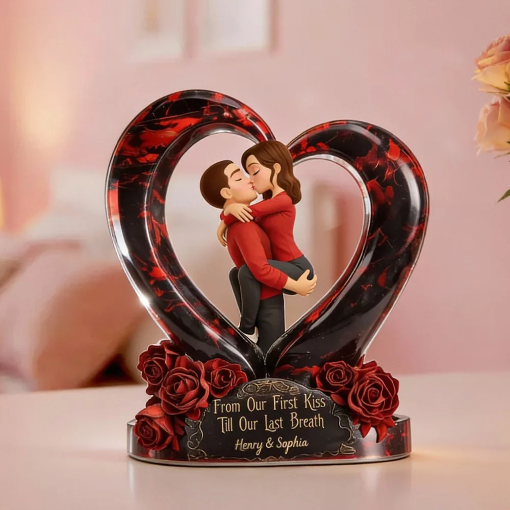 Shaped Acrylic Block Plaque Personalized for Couples, Dark Romantic Heart Rose Design, Sweet Love Keepsake, Unique Valentine's Day Gift