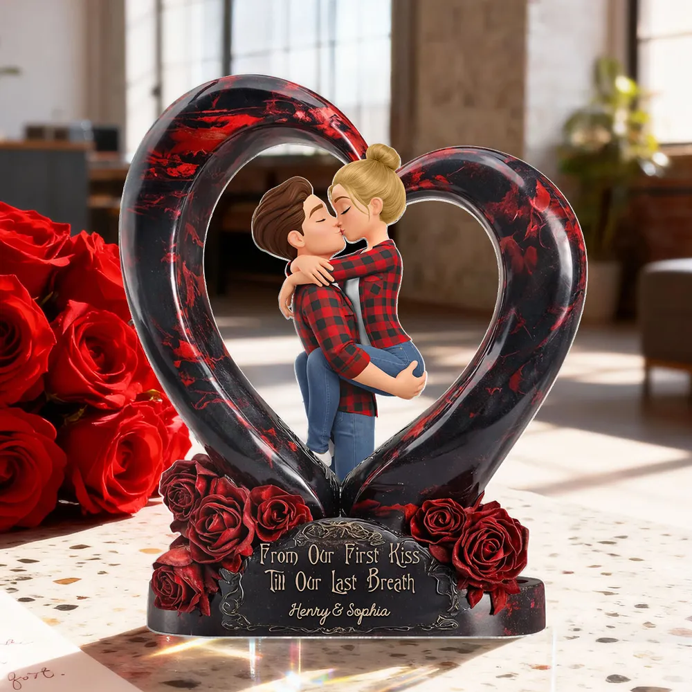 Shaped Acrylic Block Plaque Personalized for Couples, Dark Romantic Heart Rose Design, Sweet Love Keepsake, Unique Valentine's Day Gift - Image 3