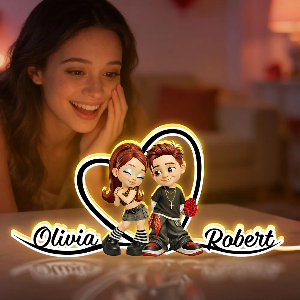 Personalized Couple Heart Acrylic Light Box, Y2K Cartoon Look for Bedroom Shelf Decor, Unique Romantic Gift for Him or Her - Image 3