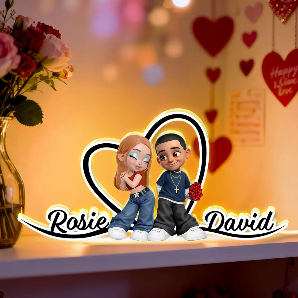 Personalized Couple Heart Acrylic Light Box, Y2K Cartoon Look for Bedroom Shelf Decor, Unique Romantic Gift for Him or Her - Image 6