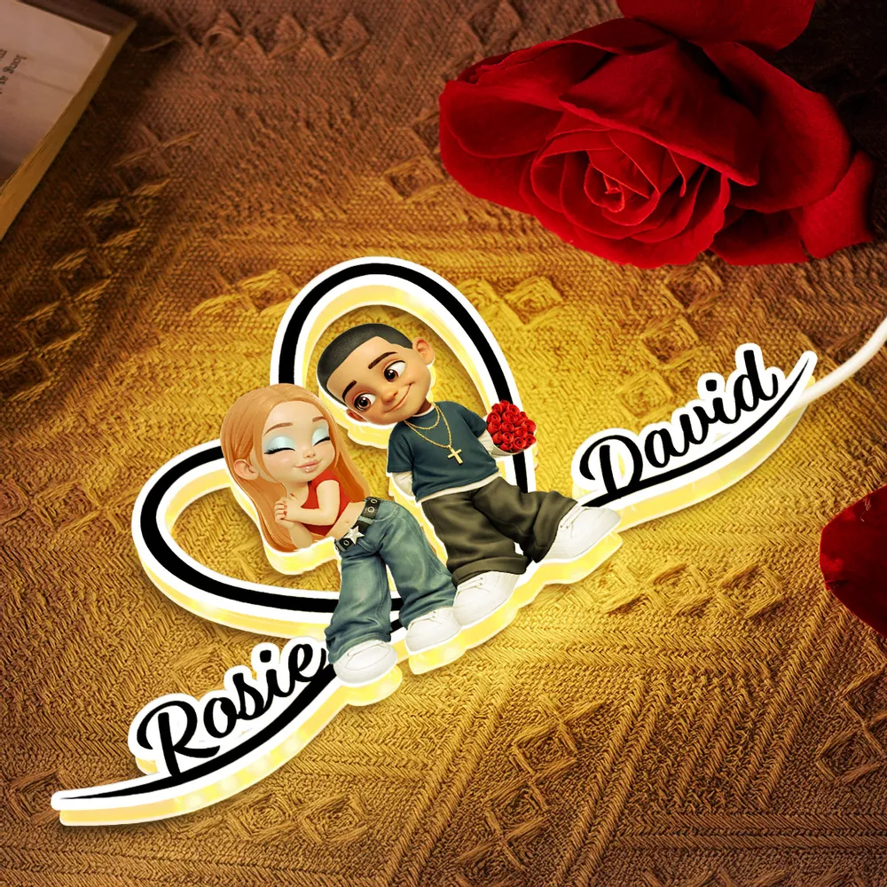 Personalized Couple Heart Acrylic Light Box, Y2K Cartoon Look for Bedroom Shelf Decor, Unique Romantic Gift for Him or Her - Image 7