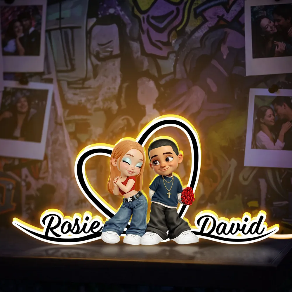 Personalized Couple Heart Acrylic Light Box, Y2K Cartoon Look for Bedroom Shelf Decor, Unique Romantic Gift for Him or Her - Image 8