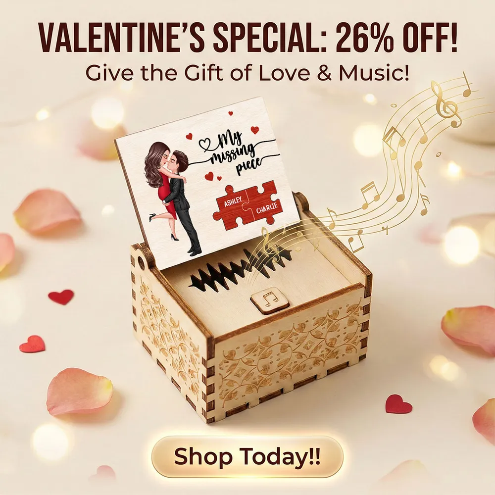 Personalized Wooden Music Box With Couple Kissing Illustration Romantic Keepsake Gift For Him Or Her - Image 3