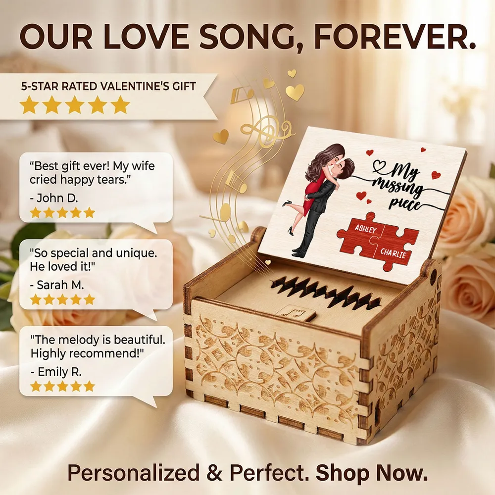 Personalized Wooden Music Box With Couple Kissing Illustration Romantic Keepsake Gift For Him Or Her - Image 6