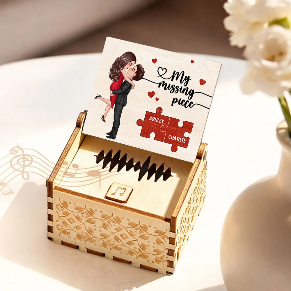 Personalized Wooden Music Box With Couple Kissing Illustration Romantic Keepsake Gift For Him Or Her - Image 7