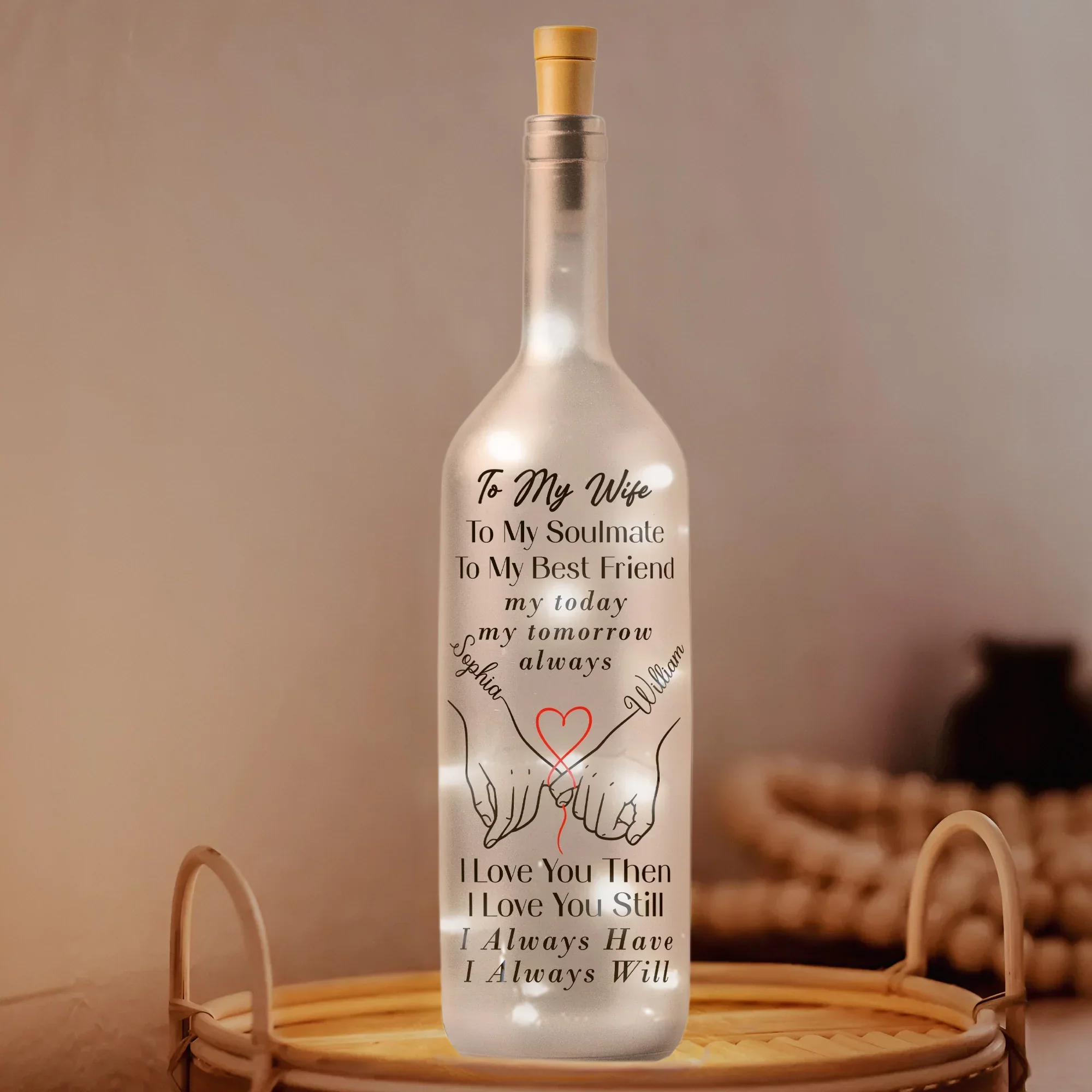 Personalized Bottle Lamp for Wife with Love Quote and Holding Hands Design, Warm Glow Bedroom Decor, Unique Romantic Gift - Image 4
