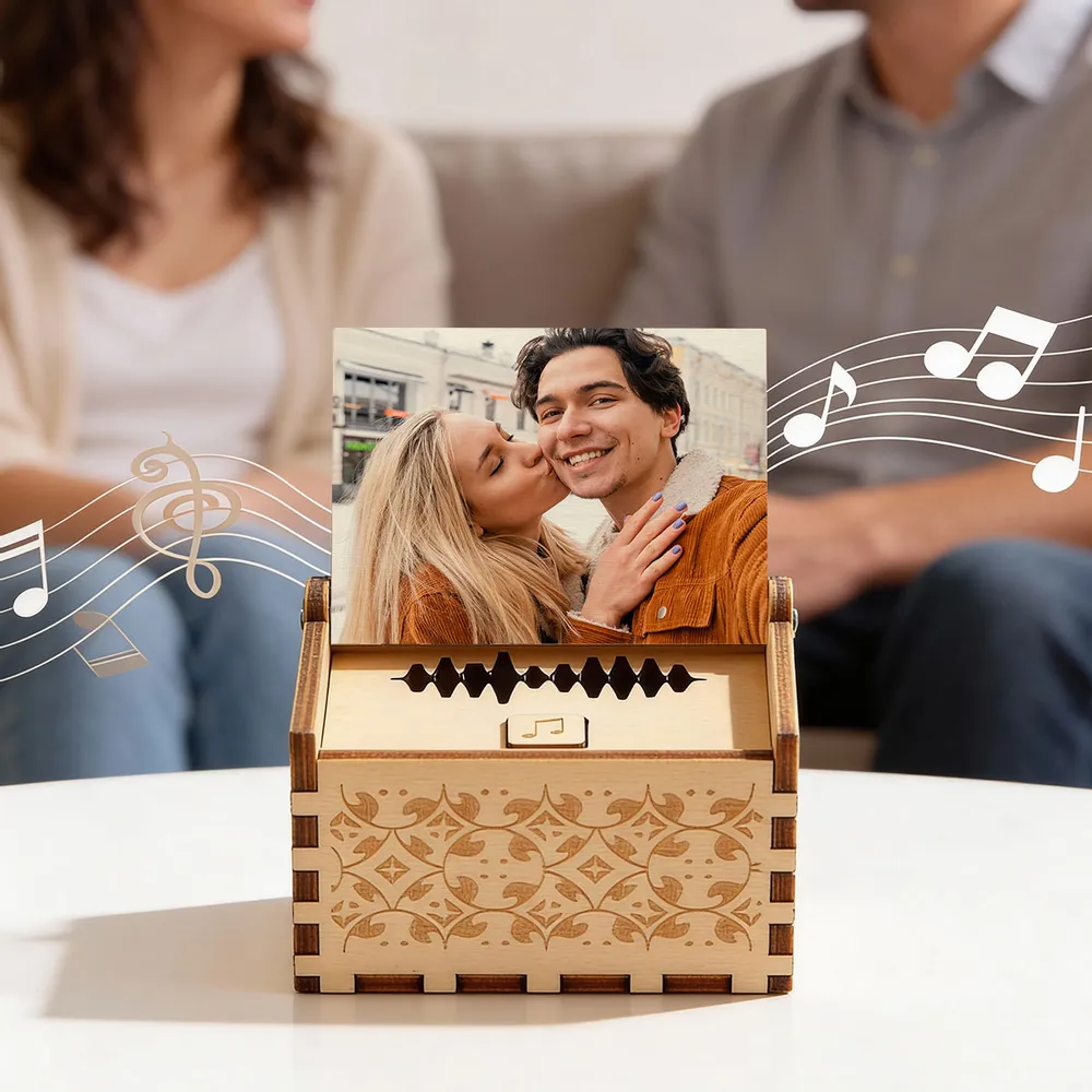 Personalized Wooden Music Box With Your Photo And Song - Romantic City Kiss Keepsake, Unique Gift For Couples - Image 3