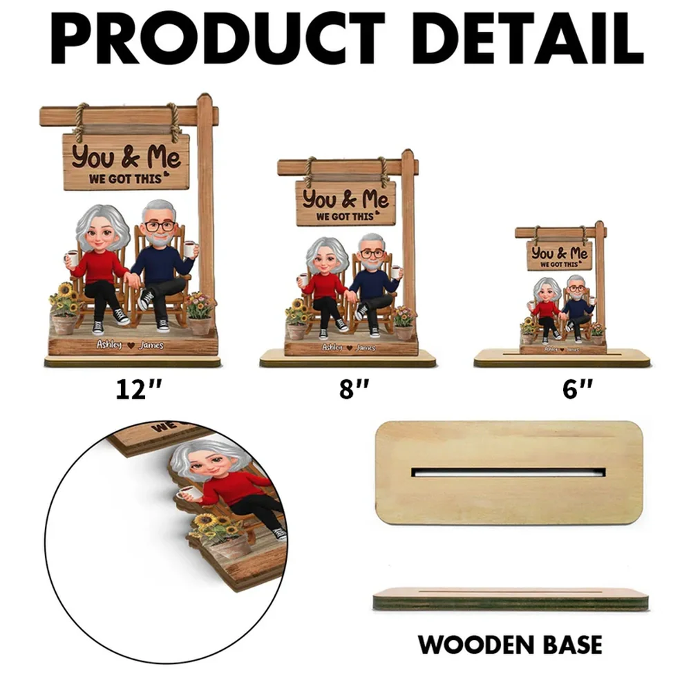 Personalized 2-Layer Wooden Plaque with Sitting Couple Holding Hands You & Me We Got This, Unique Romantic Gift - Image 4