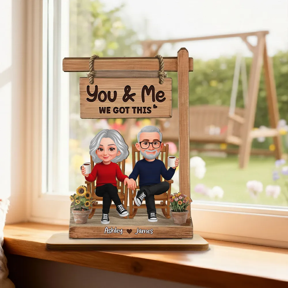Personalized 2-Layer Wooden Plaque with Sitting Couple Holding Hands You & Me We Got This, Unique Romantic Gift - Image 8