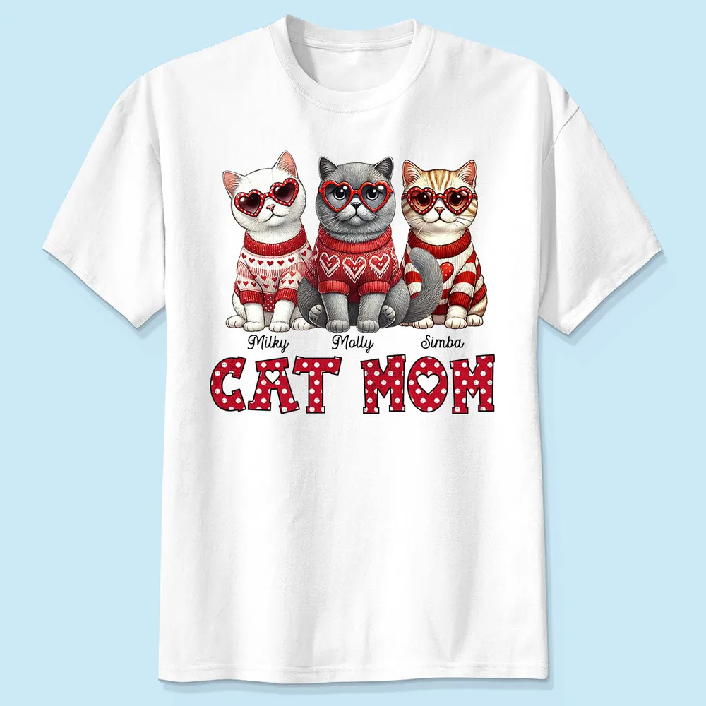 Cat Mom Classic Tee Personalized with Your Cats' Look, Sweet Heart Theme Shirt, Thoughtful Unique Gift for Her - Image 4
