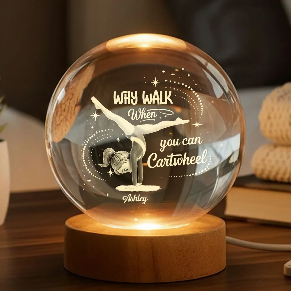 Why Walk When You Can Cartwheel 3-Color K5 Globe Lamp, Personalized Warm Glow Keepsake Gift for Gymnast Girls - Image 2