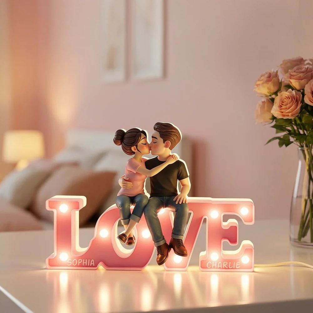 Personalized LOVE Couple Kissing Acrylic Light Box, Warm Glow Bedroom Decor, Unique Gift for Girlfriend or Boyfriend - Image 2