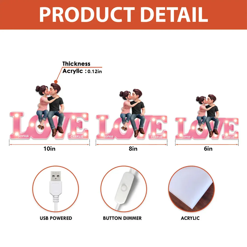 Personalized LOVE Couple Kissing Acrylic Light Box, Warm Glow Bedroom Decor, Unique Gift for Girlfriend or Boyfriend - Image 4